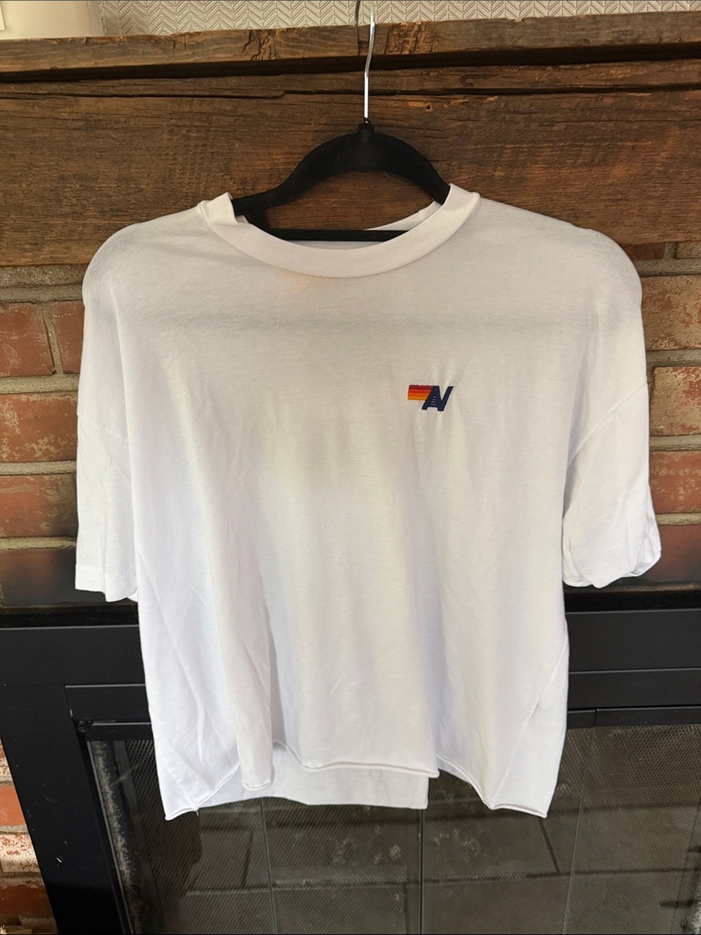 Aviator Nation White Short Sleeve Tee with Small Rainbow 'N' Logo